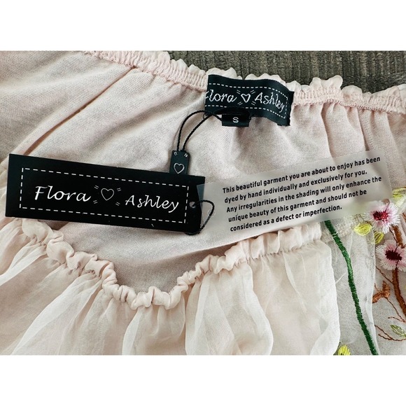 FLORA ASHLEY Womens S Pale Pink NWT Off-Shoulder Blouse Embroidered Bell Sleeves - Picture 7 of 11